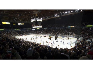 Teddy bears and other stuffed animals are tossed on the ice during the annual Teddy Bear Toss! after the Vancouver Giants score on the Victoria Royals in a regular season WHL hockey game at the Pacific Coliseum, Vancouver,  December 08 2018.