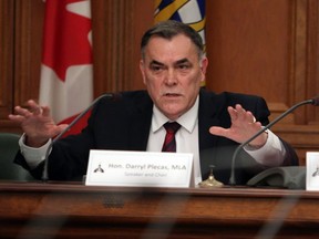 House Speaker Darryl Plecas answers questions from the opposition during a legislative assembly management committee meeting on Thursday, December 6, 2018.