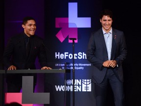 Prime Minister Justin Trudeau shares a laugh with Trevor Noah, but a tweet to the South African has landed the PM in trouble.