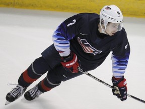 Quinn Hughes of United States skates against Slovakia during the IIHF World Junior Championships at the Save-on-Foods Memorial Centre on December 26, 2018 in Victoria.