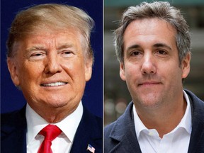 This combination photo shows President Donald Trump and attorney Michael Cohen.