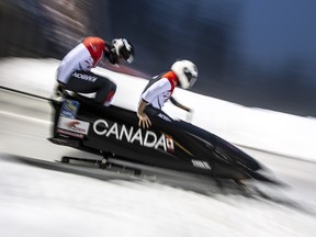 Justin Kripps and Cameron Stones of Canadacompete during the BMW IBSF Men's 2-Man Bobsleigh World Cup and European Championships at Deutsche Post Eisarena Koenigssee on January 12, 2019 in Koenigssee, Germany. (Matthias Hangst/Bongarts/Getty Images)