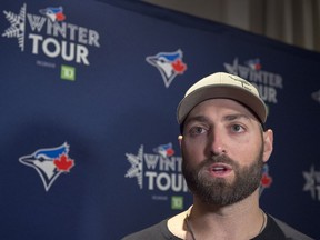 Kevin Pillar, the Toronto Blue Jays centre fielder, chats with reporters during a visit to Halifax on Friday, Jan. 11, 2019. The Toronto Blue Jays have avoided arbitration and signed eight players, including mainstays Marcus Stroman, Aaron Sanchez and Kevin Pillar, to one-year deals, the club announced Friday.