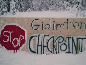 This photo from the Wet'suwet'en Access Point on Gidumt'en Territory Facebook page shows the checkpoint members of the First Nation have set up to restrict access to a liquefied natural gas pipeline construction site.