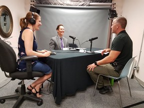 Delta Police Chief Neil Dubord, Const. Aaron Hill and producer Nikki Hewitt record the first Bend Don't Break Podcast.