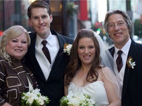 Kelsey Kilburn and her husband, Ian Jordan, on their wedding day, flanked by her parents Barb and Brad Kilburn.