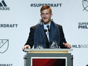 Tim Parker speaks after being selected by the Vancouver Whitecaps FC in the first round of the 2015 Major League Soccer SuperDraft in Philadelphia. The rangy centre back was arguably the team's most successful draft pick.