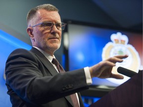 The Vancouver police announce the arrest of 47 men pandering sex from youth after a two-month operation in 2018. Pictured is VPD Deputy Chief Constable Laurence Rankin making the announcement in Vancouver on Jan. 23, 2019.