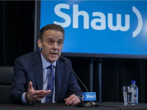 Shaw CEO Brad Shaw speaks to the media following the company's annual meeting in Calgary, Thursday, Jan. 17, 2019.