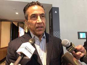 Former minister of public safety and solicitor general Kash Heed talks to media after a Surrey Board of Trade breakfast.