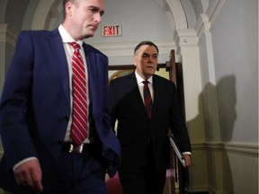 House Speaker Darryl Plecas, right, arrives with special adviser Alan Mullen for the Legislative Assembly Management Committee meeting in the Douglas Fir room at Legislature in Victoria on Monday, Jan. 21.