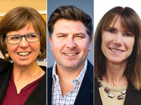 From left: Sheila Malcolmson (NDP), Tony Harris (Liberal) and Michele Ney (Green) are the candidates in the upcoming byelection for the riding of Nanaimo.