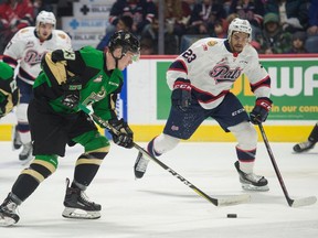 The Vancouver Giants acquired Jadon Joseph of the Regina Pats, right, in a WHL trade on Friday. Joseph, a top-nine forward, was dealt for a 2019 second-round WHL bantam draft pick and a 2020 sixth rounder.