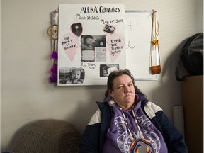 Phyllis Starblanket with poster dedicated to the life of her grand daughter Aleka in Mission, BC, Jan. 21, 2019. Today RCMP announced Aleka died of snake venom and charged her former babysitter.