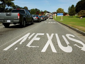 The northbound Nexus lane going back into Canada at the Peace Arch Crossing. Canadians hoping to renew their Nexus will have to wait until the U.S. government shutdown is over.