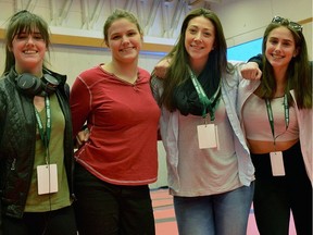 Abbotsford's Trolland siblings accounted for four wrestlers and one coach at the B.C. high school wrestling championships at the Langley Events Centre on Monday and Tuesday. From left: Charisma Trolland (16, 57 kilogram), Jade Trolland (18, 64 kg), Ashley Topnik (27) and Mikaela Trolland (15, 60 kg). Charisma, Jade and Mikaela wrestle for W.J. Mouat.