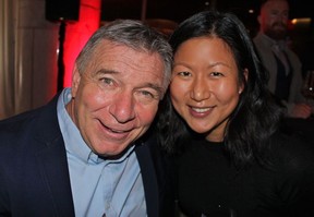 Walk of Fame inductee Rick Hansen kibitzed with Scotiabank’s Grace Kim at the Fairmont Pacific Rim Hotel reception.