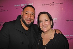 PINK SHIRT DAY: Washington Kids Foundation’s Will Loftus and Boys and Girls Club of the South Coast CEO Carolyn Tuckwell help pink it forward believing all youth deserve the opportunity to succeed.