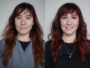 Maria Stefanescu s a 34-year-old makeup artist and mother of two young children. Maria loves her red hair but wanted to updated her faded colour. On the left is Maria before her makeover by Nadia Albano, on the right is her after.