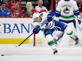 Troy Stecher has taken on a more offensive role of late for the Vancouver Canucks, manning the point on the first-unit power play.