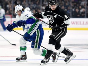 Drew Doughty of the Los Angeles Kings, right, will be one to watch tonight for Loui Eriksson, left, and the rest of his Vancouver Canucks teammates.