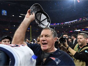 Bill Belichick celebrates his sixth Super Bowl victory as the New England Patriots' head coach on Feb. 3, 2019 in Atlanta, Ga.