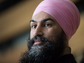 NDP Leader Jagmeet Singh listens while responding to questions after casting his ballot for the federal byelection in Burnaby South, at an advance poll in Burnaby, B.C., on Friday February 15, 2019. Federal byelections will be held on Feb. 25 in three vacant ridings - Burnaby South, where Singh is hoping to win a seat in the House of Commons, the Ontario riding of York-Simcoe and Montreal's Outremont.