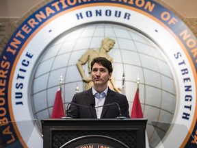 Prime Minister Justin Trudeau gives remarks at the Labourers' International Union of North America, Local 183 Stewards Seminar in Toronto on Saturday, Feb. 23, 2019. THE CANADIAN PRESS/Christopher Katsarov