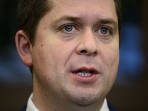 Conservative Leader Andrew Scheer holds a press conference on Parliament Hill in Ottawa on Friday, Feb. 8, 2019.