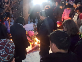 Dozens gathered on Saturday, Feb. 16, 2019, at a candlelight vigil in Mississauga for Riya Rajkumar, who was slain on Valentine's Day, which was also her 11th birthday. (@NWBrampton on Twitter)