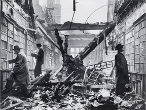 The Library of Holland House, Kensington, London, after air raid, 1940, photographer unknown. It's in A Handful of Dust: from the Cosmic to the Domestic curated by David Campay at The Polygon Gallery, Feb. 8 to April 28.