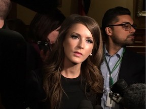 Amanda Simard, an independent Ontario politician who left the Progressive Conservative caucus over cuts to francophone services, in scrums after Question Period in Toronto on Monday, March 18, 2019.