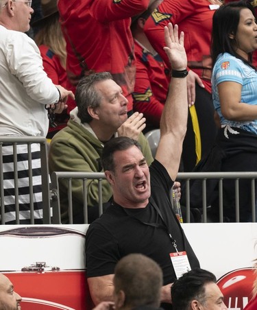 Patrick Warburton (Puddy in Seinfeld) cheers while attending rugby sevens games on Day 2 of the HSBC Canada Sevens at BC Place on Sunday, March 10, 2019 in Vancouver.