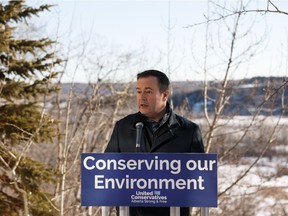 United Conservative Party leader Jason Kenney announces that his party, if elected, would support the creation of Big Island Provincial Park in the North Saskatchewan River Valley during a press conference in Edmonton, on Saturday, March 16, 2019.