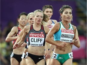 Rachel Cliff (left) of Vancouver, pictured at the IIHF World Athletics in 2017, has set a new Canadian record in the marathon.