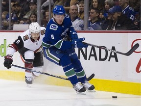 Brock Boeser of the Vancouver Canucks, right, and teammate Elias Pettersson have both hit slumps, but refuse to make excuses for their lack of offensive production.