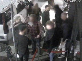 One man was seriously injured in this March 31, 2018 assault outside Pierre's Champagne Lounge. Anyone with information about the men in the video, or about the incident, is asked to contact detectives at 604-717-2541 or Crime Stoppers at 1-800-222-8477.