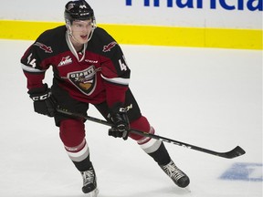 Bowen Byram needs just one more goal to set a Vancouver Giants record for goals in a season by a defenceman.