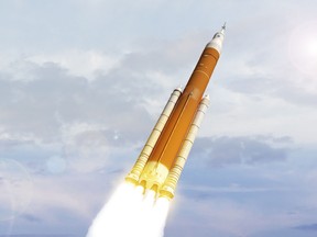 This NASA February 7, 2018, file artist concept image shows the next generation of NASA's Space Launch System.