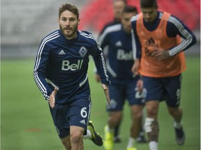 Vancouver Whitecaps midfielder Jon Erice practices at B.C. Place on Thursday, ahead of Saturday's MLS opener against Minnesota United.