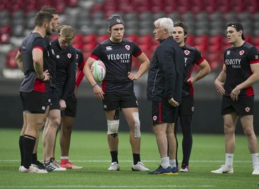 Team Canada's Jake Thiel practices with the rest of the team at BC Place stadium in Vancouver, BC Wednesday, March 6, 2019 for the upcoming HSBC Canada Sevens Rugby series.