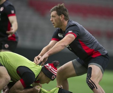 Team Canada's Adam Zaruba practices with the rest of the team at BC Place stadium in Vancouver, BC Wednesday, March 6, 2019 for the upcoming HSBC Canada Sevens Rugby series.