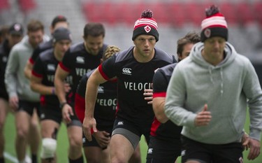Team Canada's Adam Zaruba practices with the rest of the team at BC Place stadium in Vancouver, BC Wednesday, March 6, 2019 for the upcoming HSBC Canada Sevens Rugby series.
