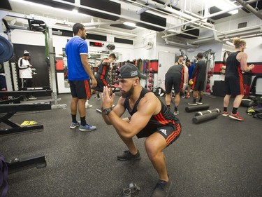 New Zealand All Blacks Sevens' players work out at St. George's school in Vancouver, BC Thursday, March 7, 2019 for the upcoming HSBC Canada Sevens Rugby series.