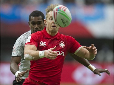 Canada's Harry Jones plays Fiji at BC Place stadium during the 2019 HSBC Canada Sevens rugby tournament in Vancouver, BC Saturday, March 9, 2019.