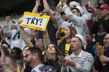 Fans at BC Place Stadium for the 2019 HSBC Canada Sevens rugby tournament in Vancouver, Saturday, March 9, 2019.