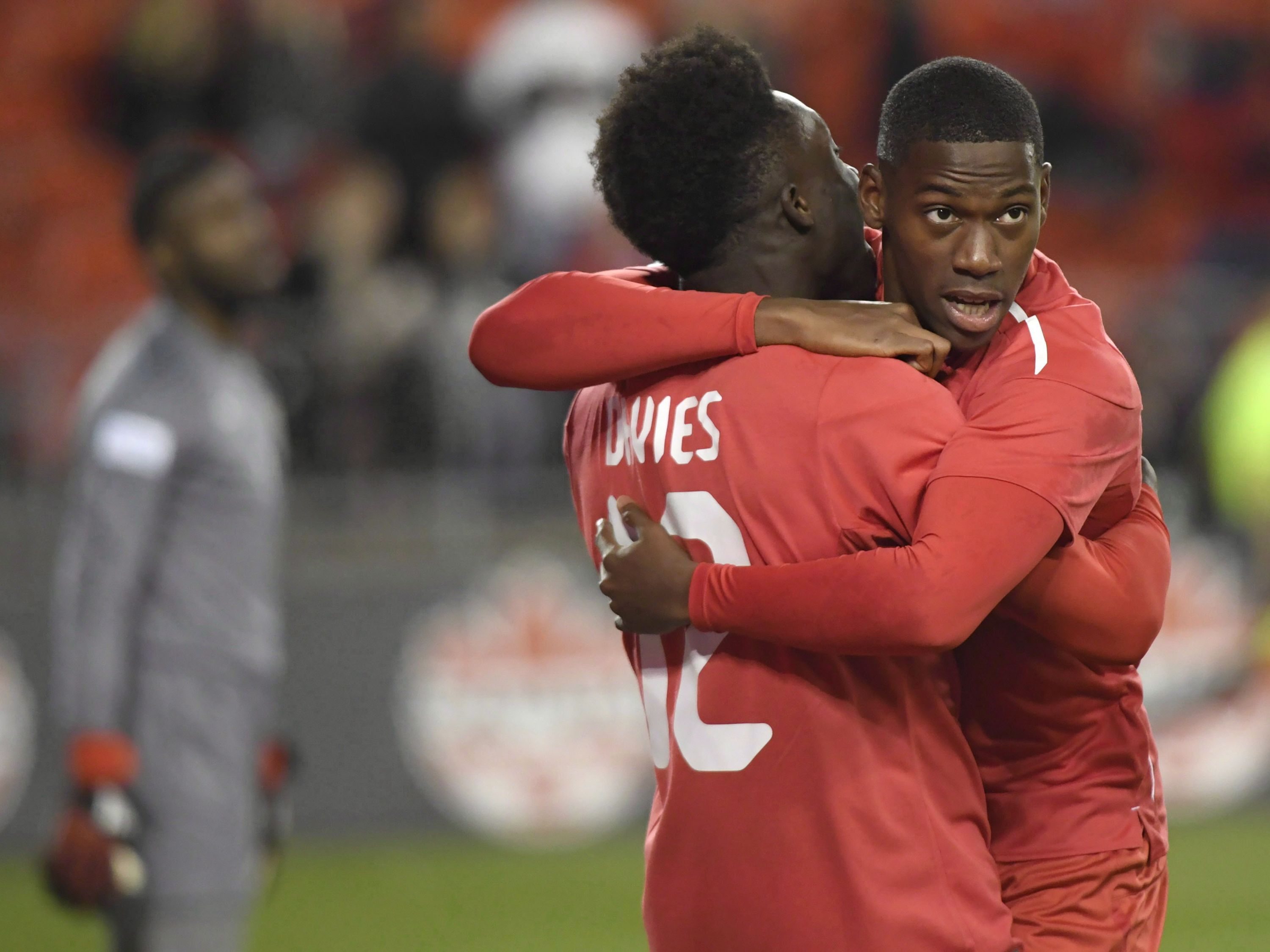 Canada: Davies celebrates scoring the nation's first World Cup goal