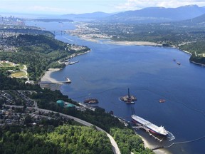 A aerial view of Kinder Morgan's Trans Mountain marine terminal, in Burnaby, B.C., is shown on Tuesday, May 29, 2018.