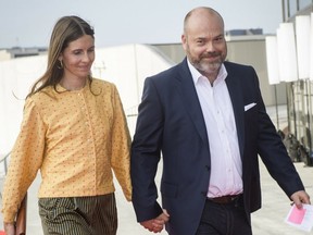 In this May 27, 2018 file photo, Bestseller CEO Anders Holch Povlsen and his wife Anne Holch Povlsen arrive for the 50th birthday celebrations for Denmark's Crown Prince Frederik in Royal Arena in Copenhagen, Denmark.
