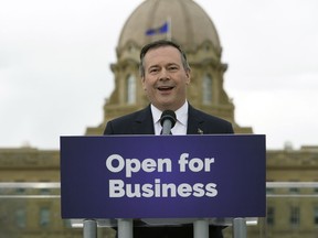 Alberta Premier-Designate Jason Kenney speaks at a news conference outside the Alberta legislature building in Edmonton on Wednesday, April 17, 2019, the day after his United Conservative Party was elected to govern the province.